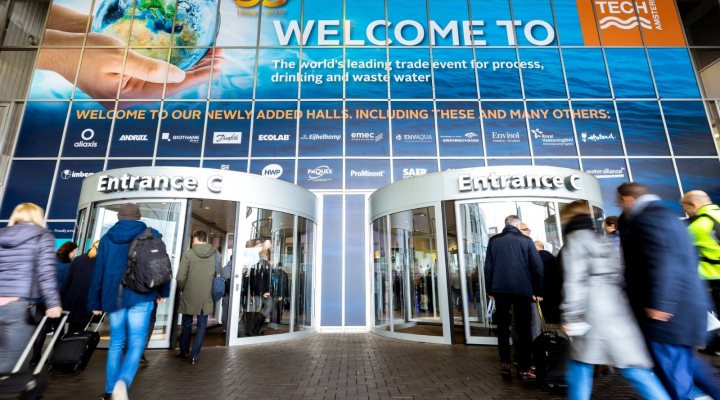 Entrance of the expo hall of the Aquatech trade show 2019 on water technology