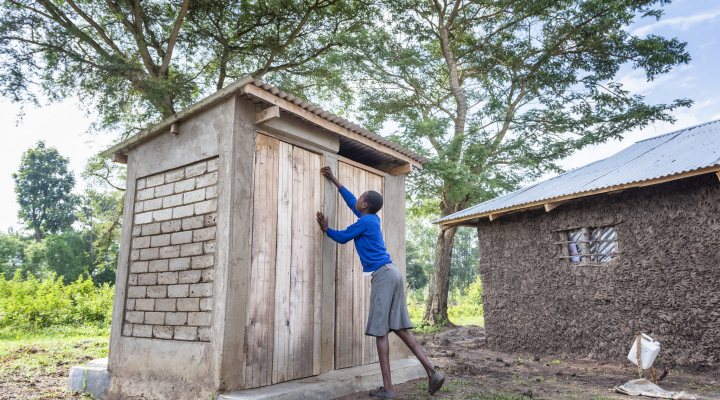 Double pit latrine build by Finish Mondial in Africa