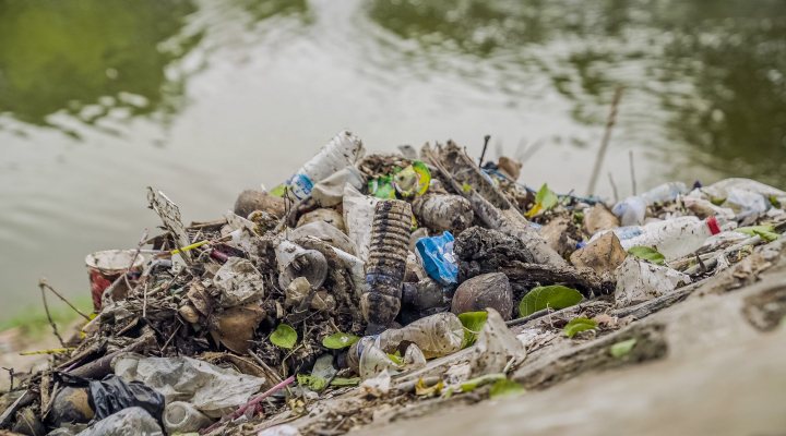 Plastic waste in river in Indonesia