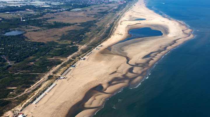Aerial view of the Sand Motor along the Dutch coast near The Hague