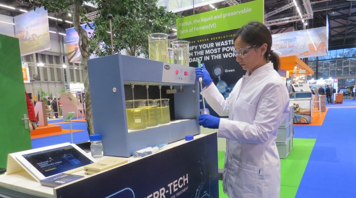 Ferr-Tech demonstrates dosing of FerSol to clean waste water at trade show Aquatech Amsterdam in November 2021