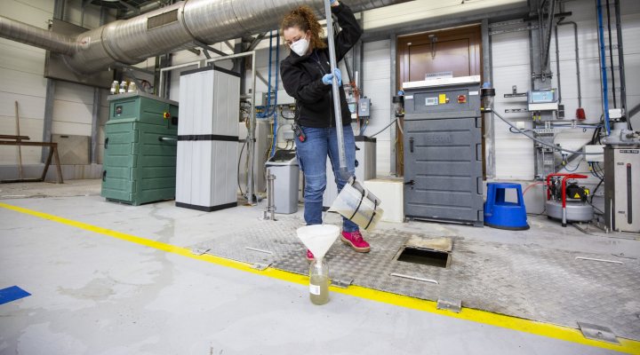 Sampling of influent sewage water at municipal waste water treatment plant Harnaschpolder near The Hague, the Netherlands