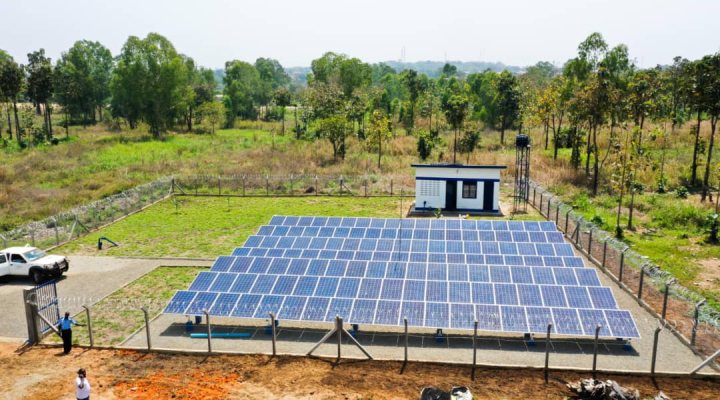 Water supply system with solar panels.