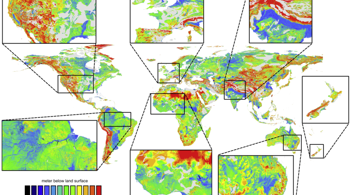Water table depth shown by GLOBGM. Photo: Deltares