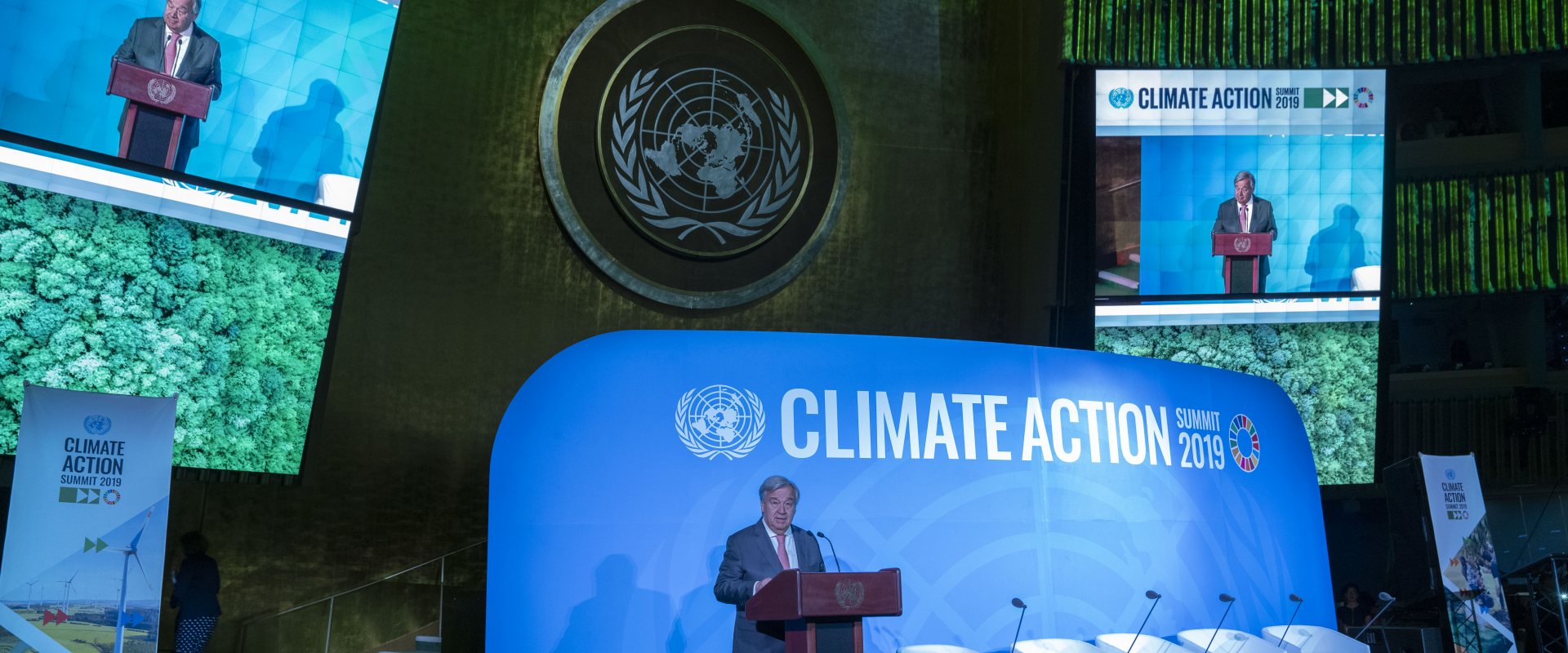 Secretary-General António Guterres (at podium) opens the UN Climate Action Summit 2019.