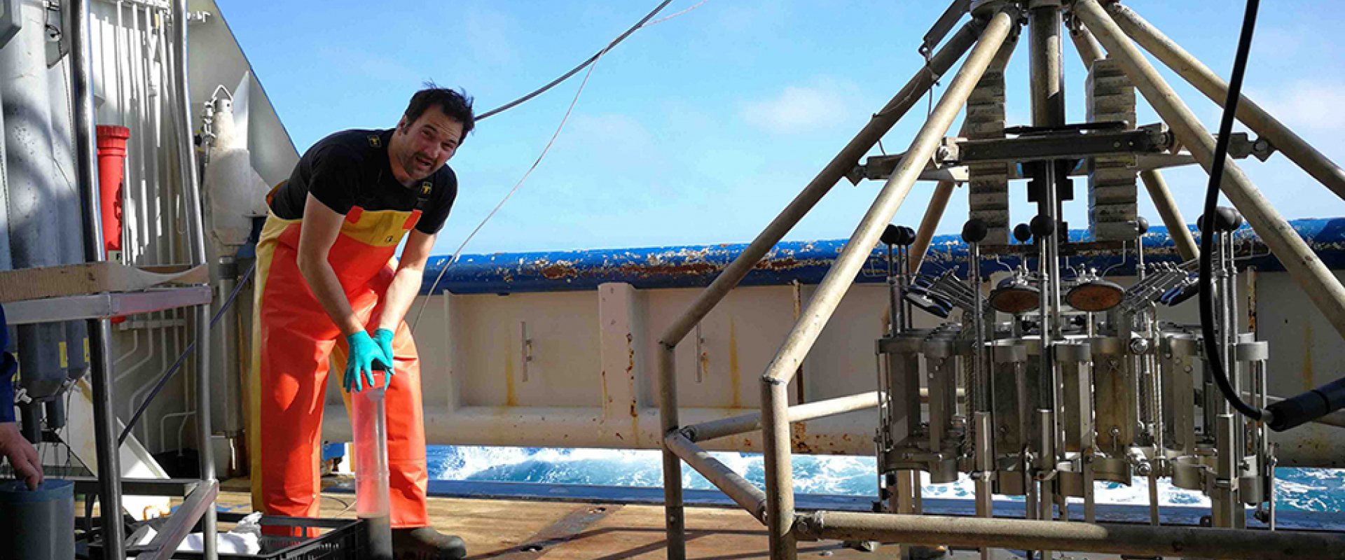 Sampling of sea floor aboard NIOZ research vessel Pelagia.