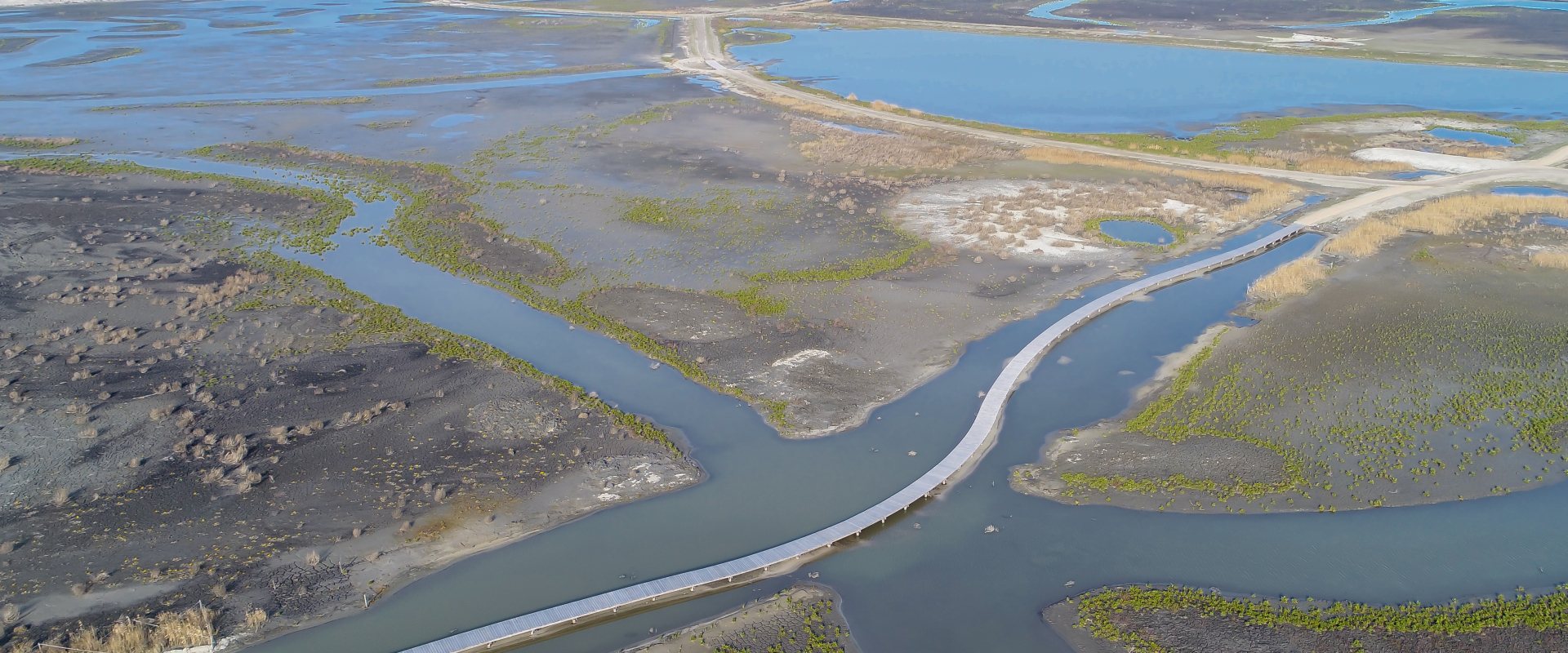 Constructed wetlands Marker Wadden in the middle of fresh water lake IJsselmeer, the Netherlands