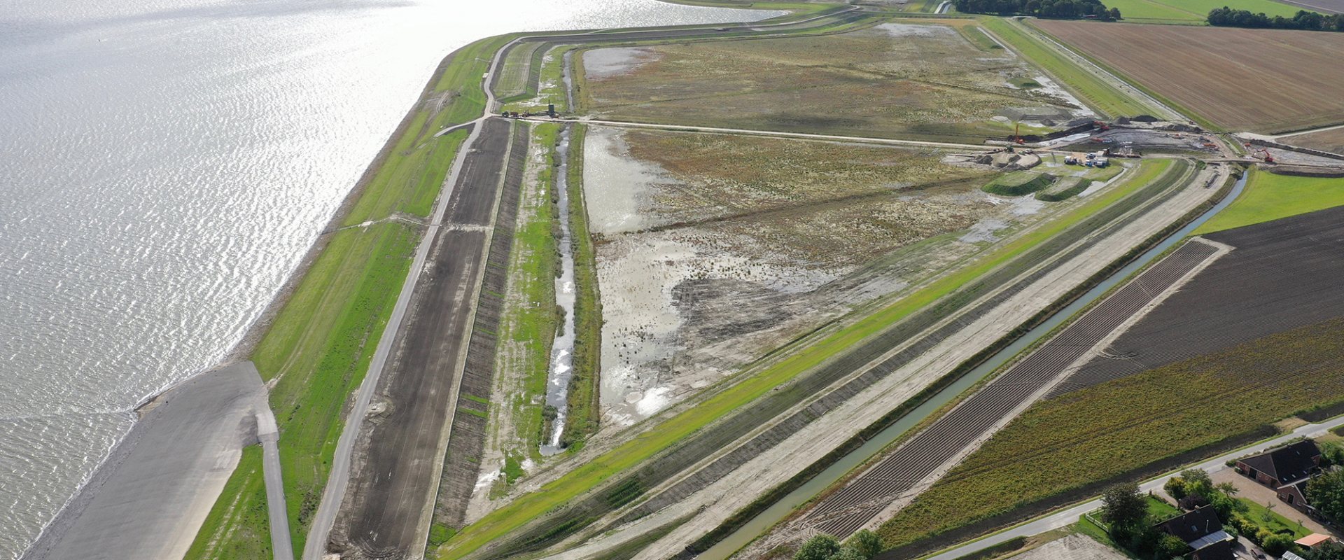 Twin dike section of sea levee near Delfzijl, the Netherlands