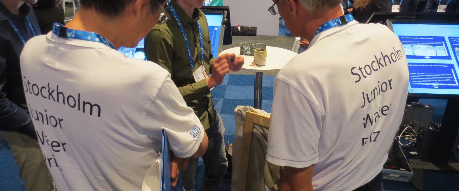 Jury members of the Stockholm Junior Water Prize 2019listen to the Dutch entry
