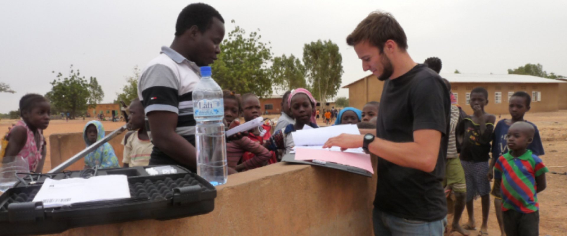 Water quality control at a water source in Burkina Faso