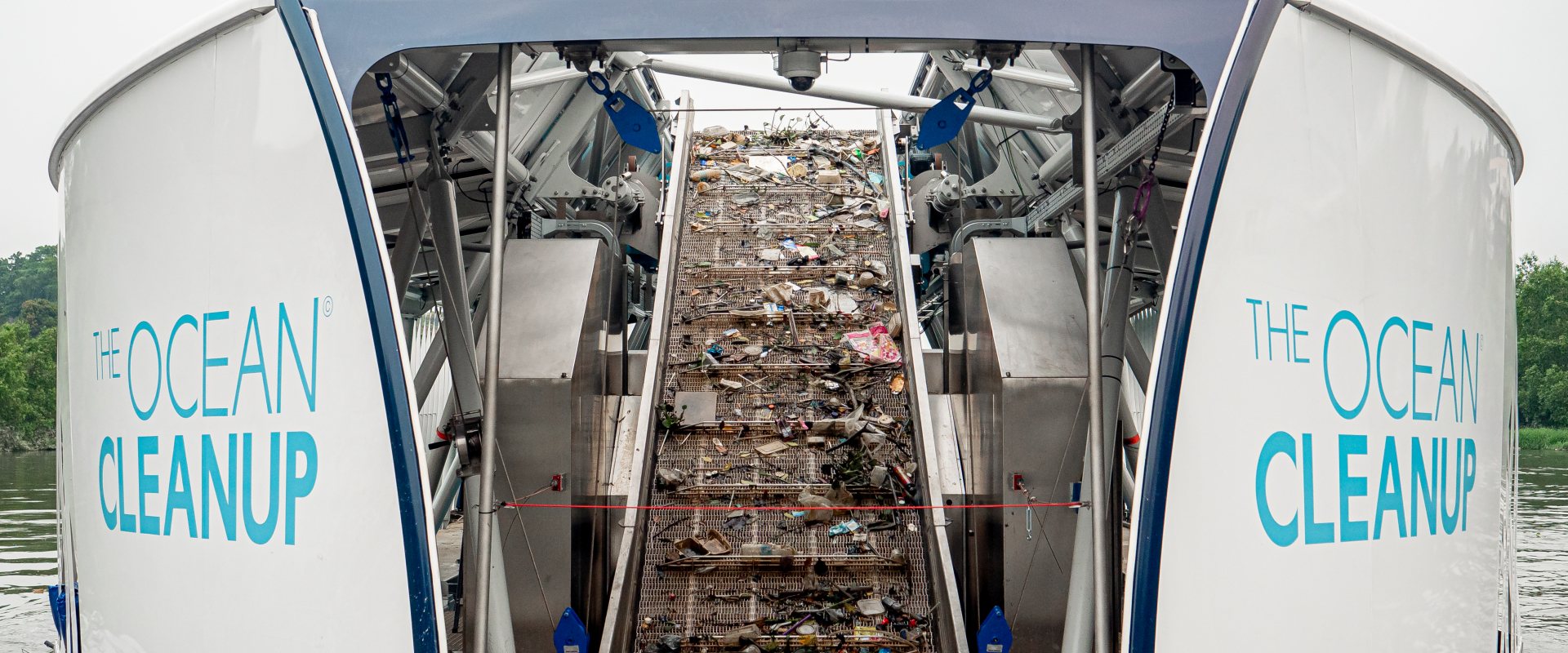 Interceptor collector of plastic waste on Klang river in Malaysia