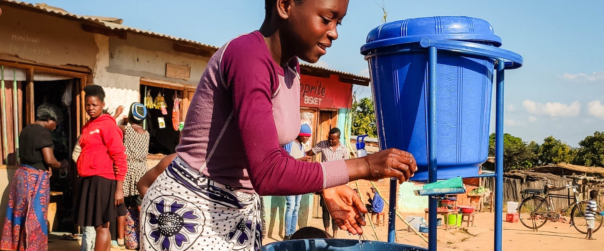 Special designed Covid proof hand washing device in Malawi