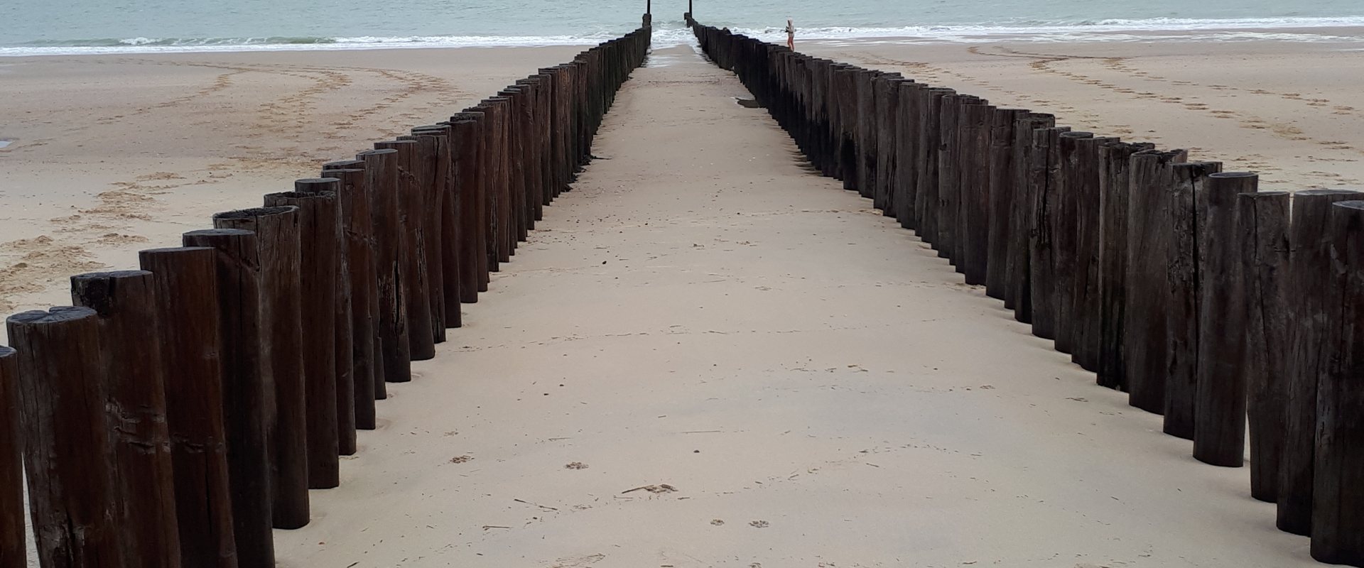 Coast defence structure on the beach near Westkapelle, the Netherlands