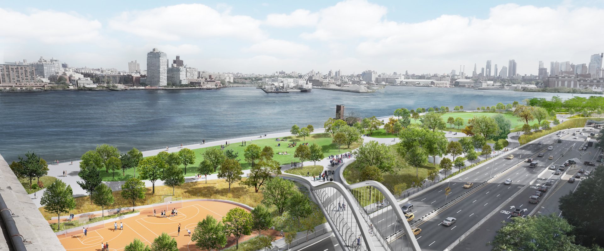 Impression of the East Side Coastal resiliency flood scheme in Lower Manhattan, New York