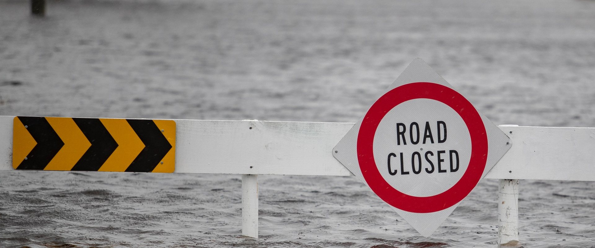 Closed road following heavy rain fall in in Christchurch on 31 May 2021