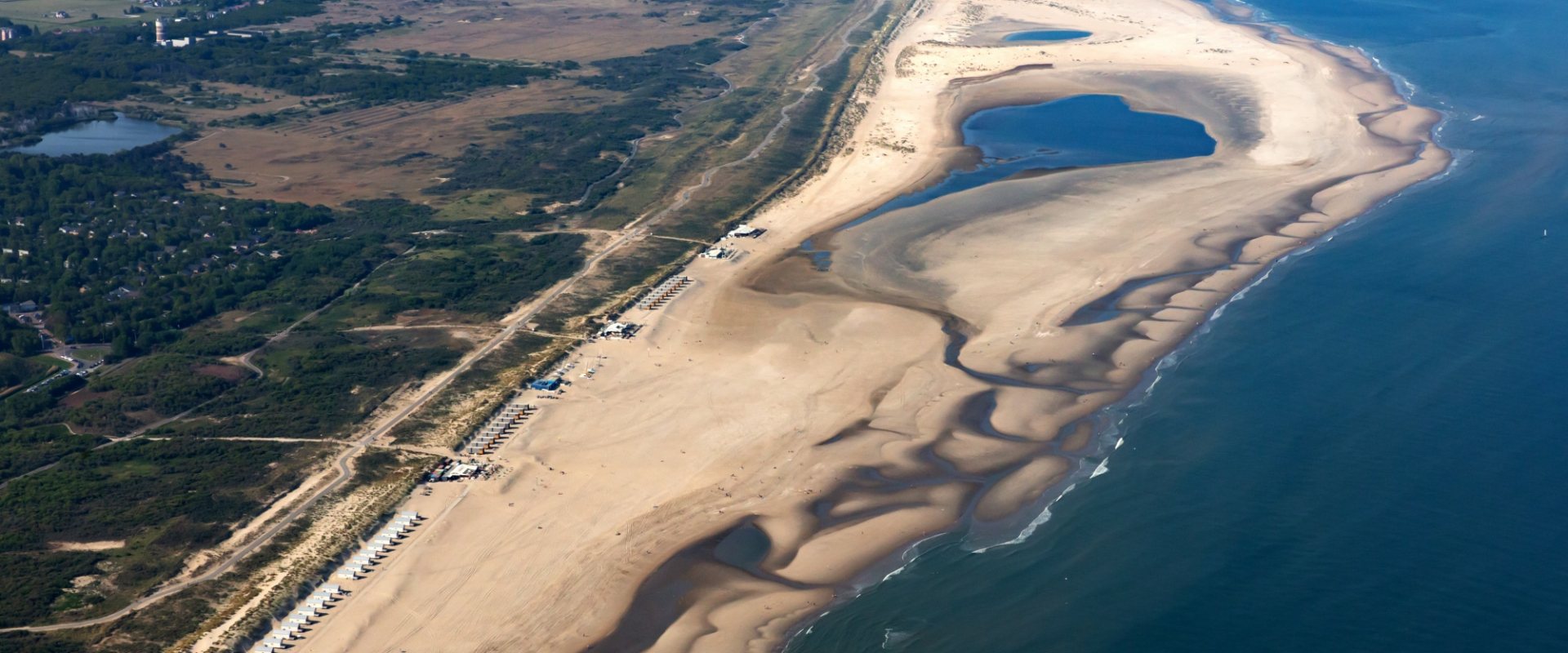Aerial view of the Sand Motor along the Dutch coast near The Hague